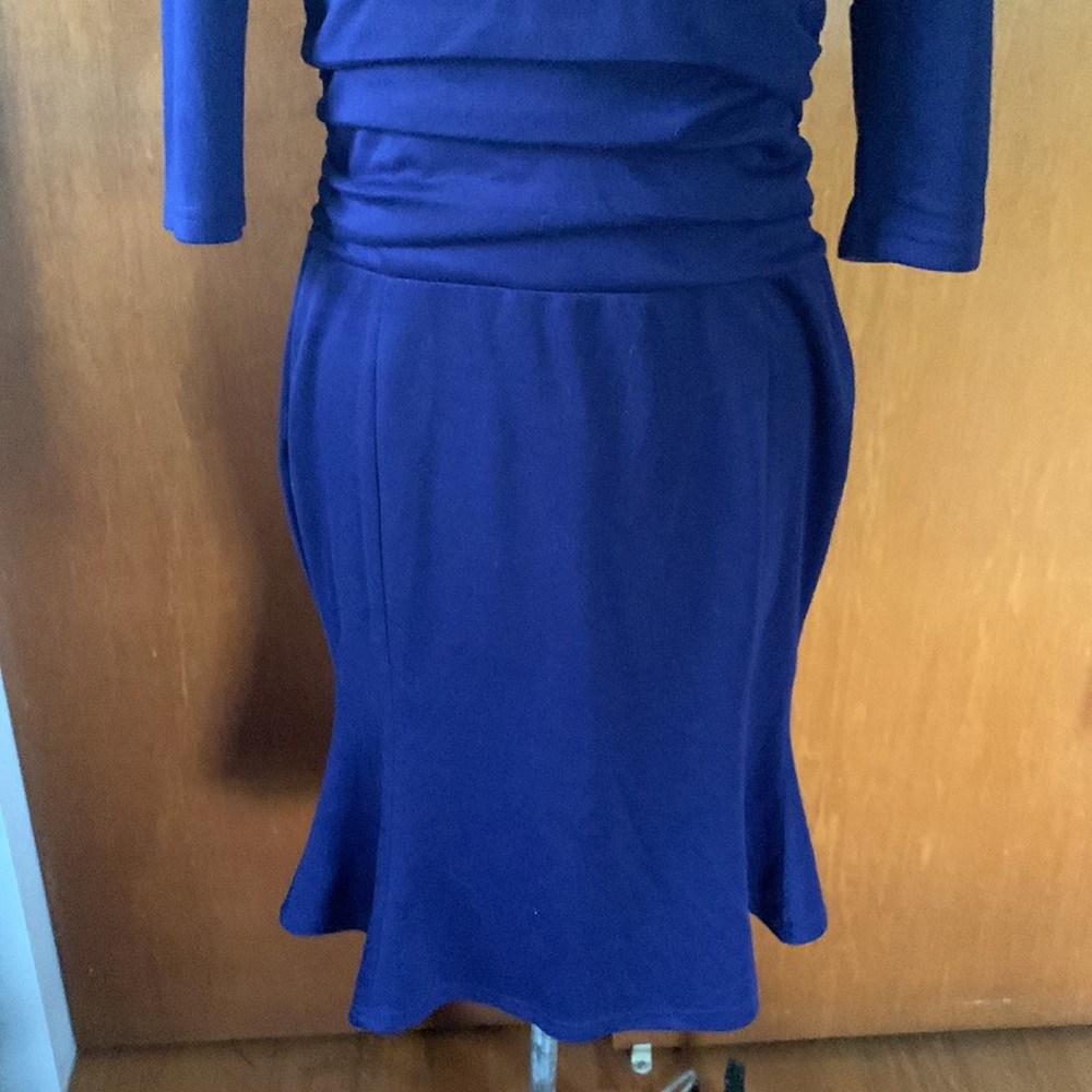 Indigo blue trumpet pencil wiggle dress keyhole L - Picture 3 of 11